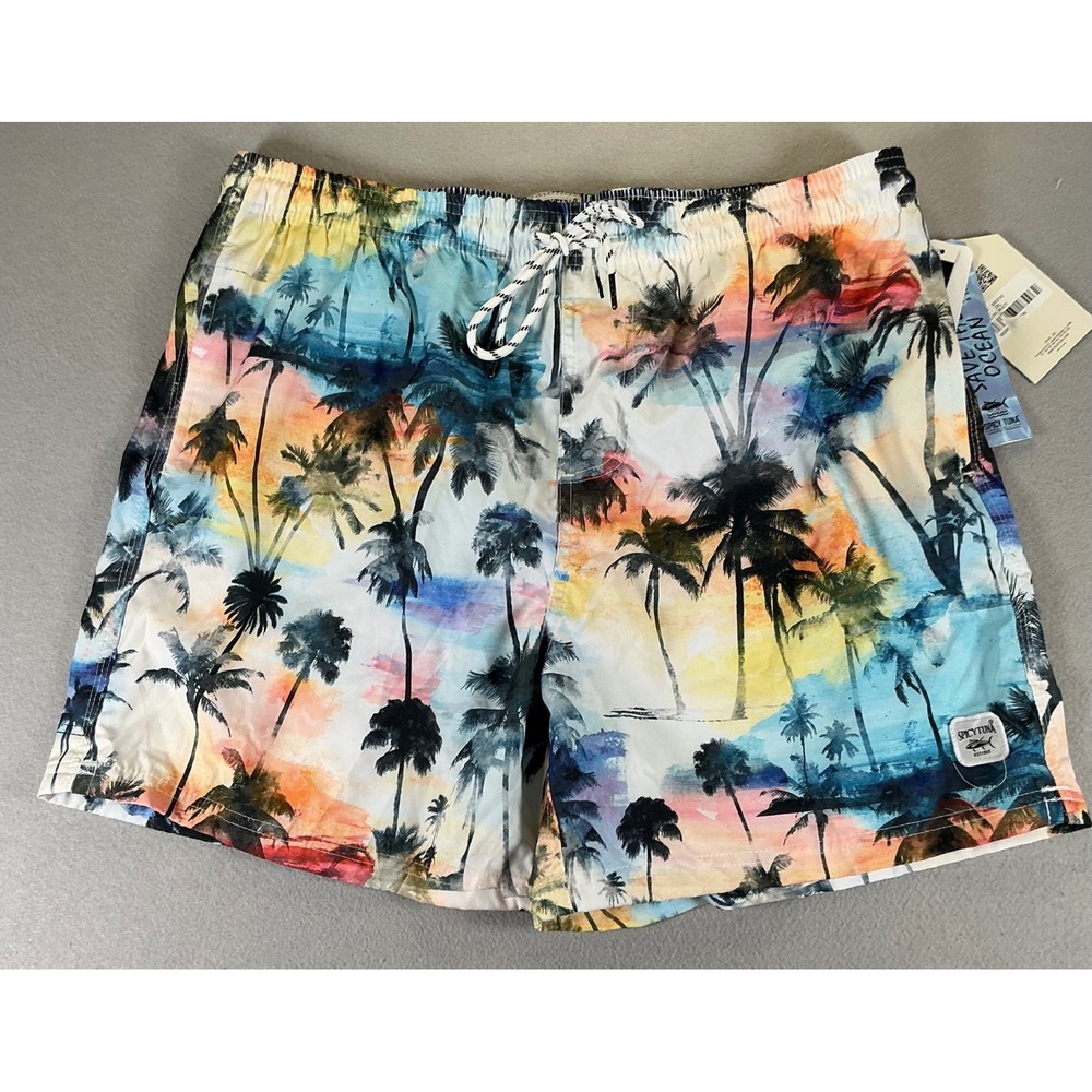 Spicy Tuna Men's 2XL NWT Tropical Palm Tree Swim Trunks Beach Shorts